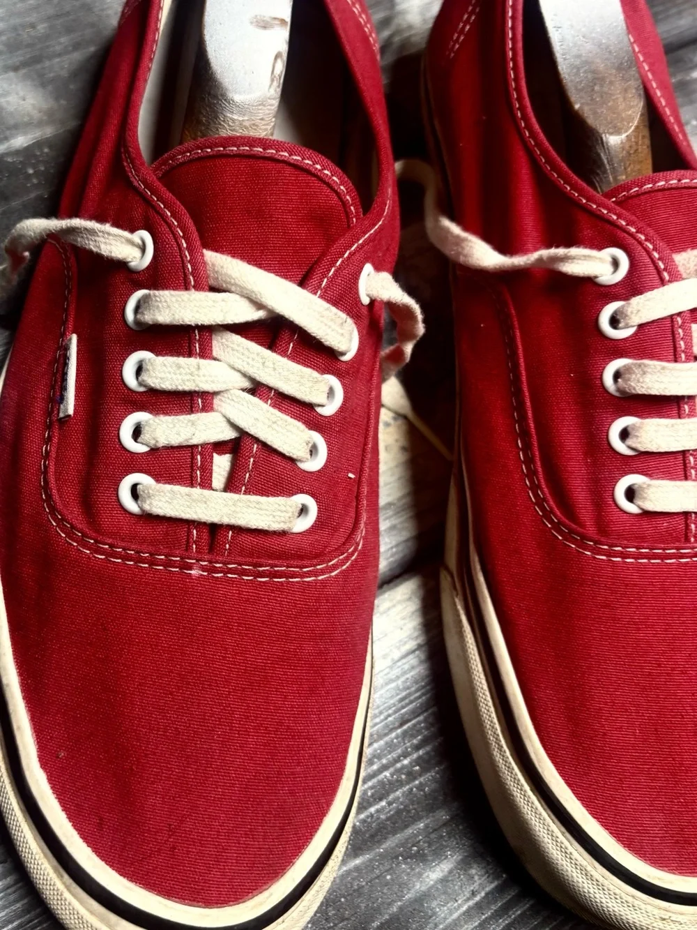 Red Vans sneakers with white laces and black trim size 13 good condition